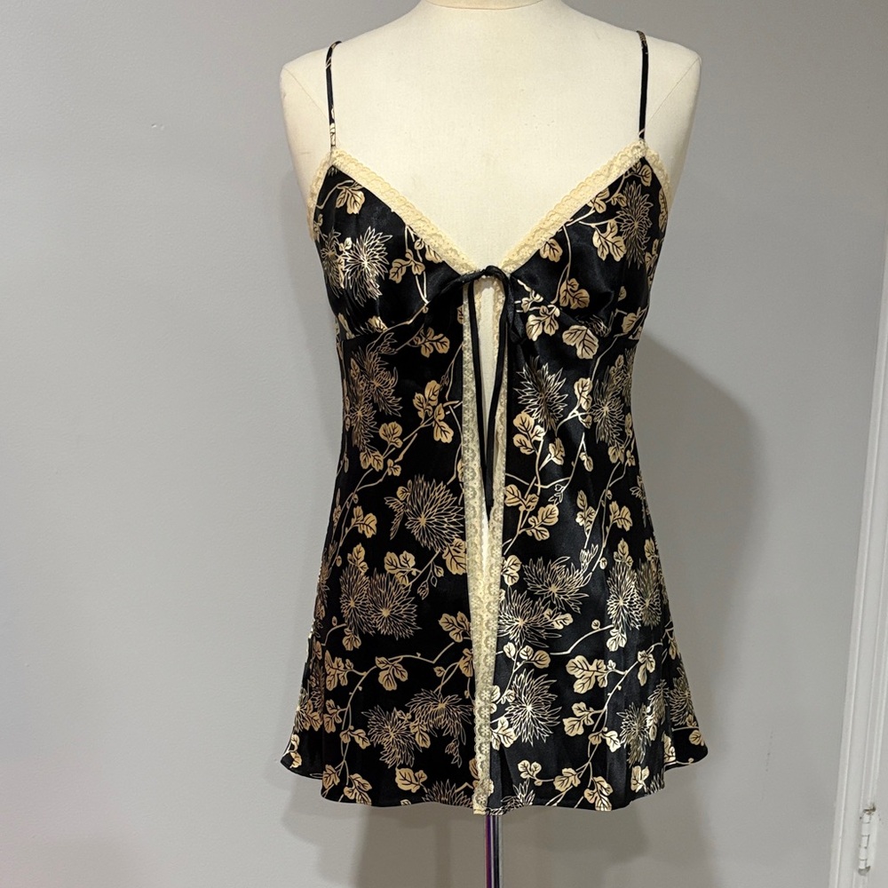 Victoria's Secret Black and Gold Floral Satin Chemise